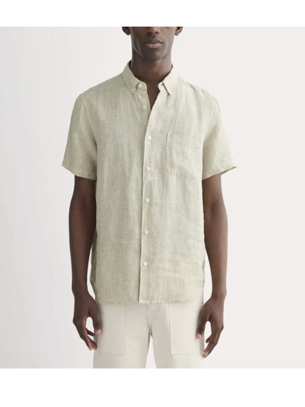 Everlane Men Classic Linen Shirt M Short Sleeve Elm Gingham Button Down Pocket